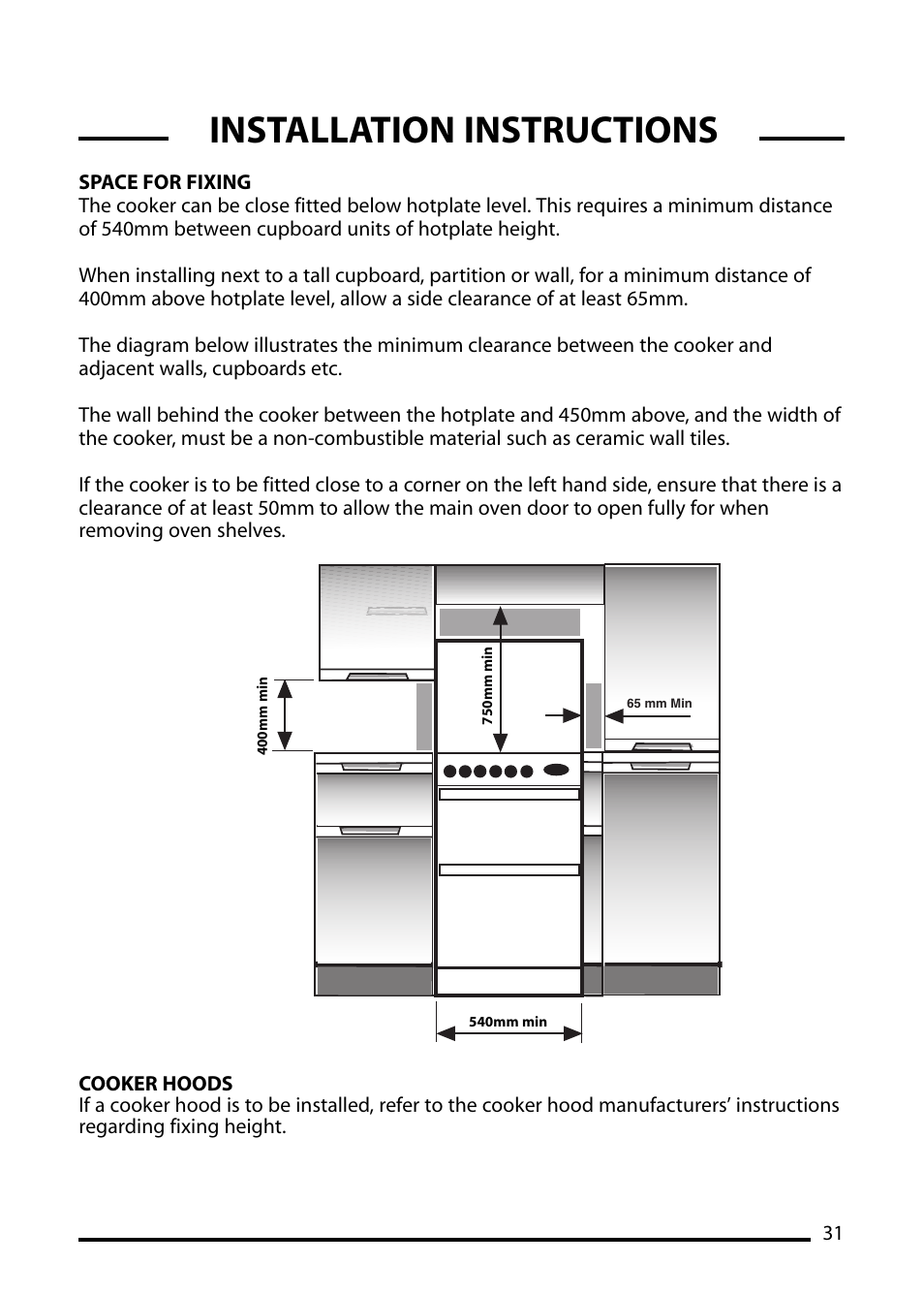 Installation instructions | Cannon CHESTER 10548G MK2 User Manual | Page 31 / 36