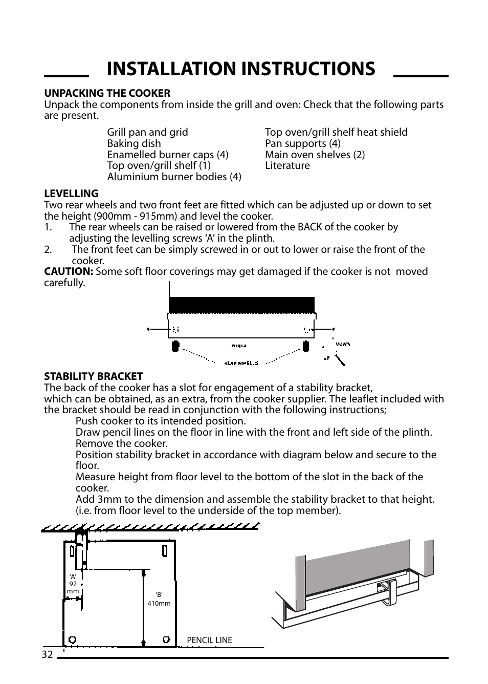 Installation instructions | Cannon CHESTER 10548G MK2 User Manual | Page 32 / 36