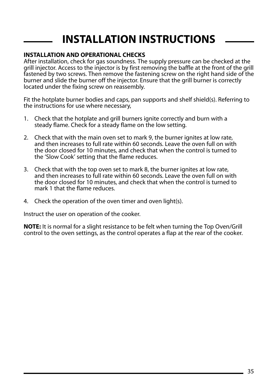 Installation instructions | Cannon CHESTER 10548G MK2 User Manual | Page 35 / 36