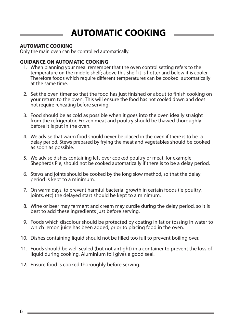 Automatic cooking | Cannon CHESTER 10548G MK2 User Manual | Page 6 / 36