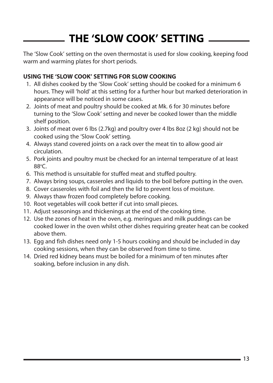 The ‘slow cook’ setting | Cannon WORCESTER 10525G User Manual | Page 13 / 24