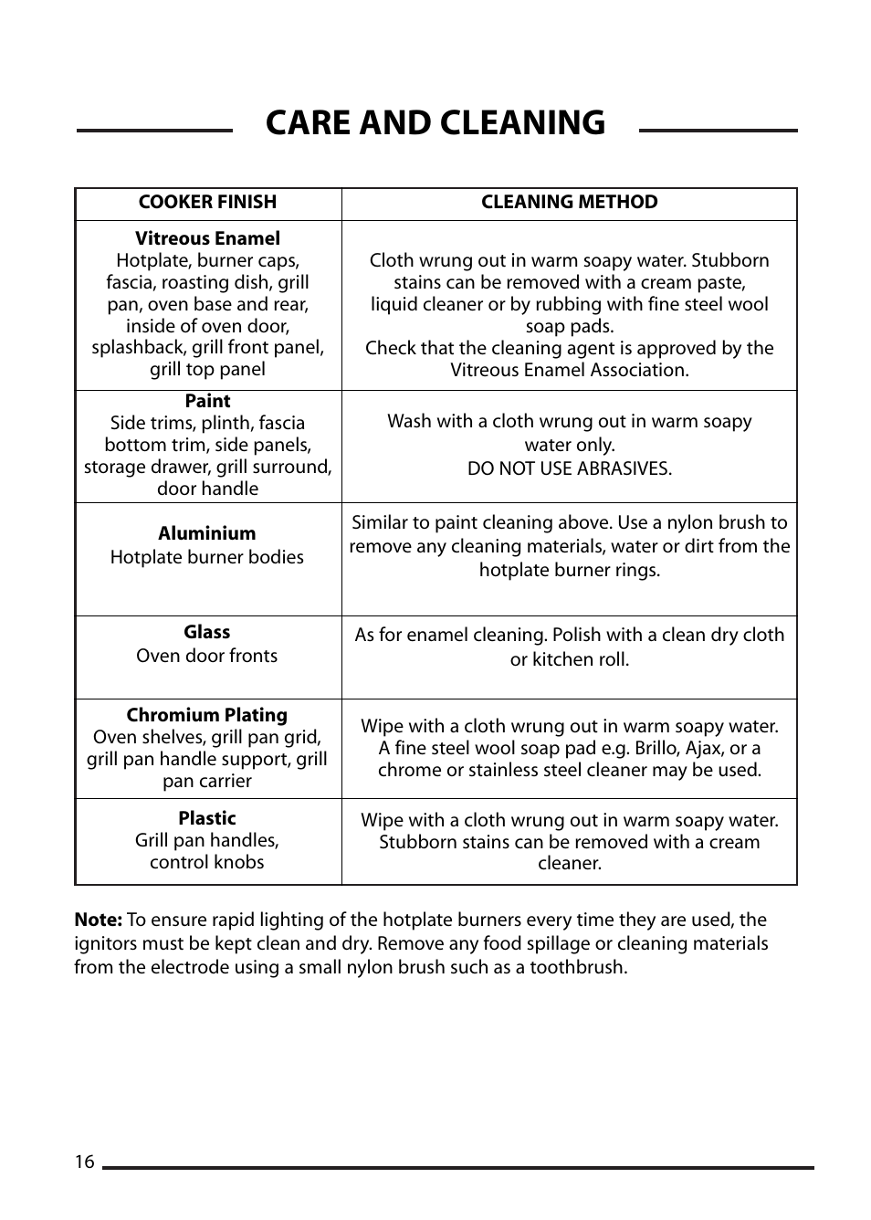 Care and cleaning | Cannon WORCESTER 10525G User Manual | Page 16 / 24