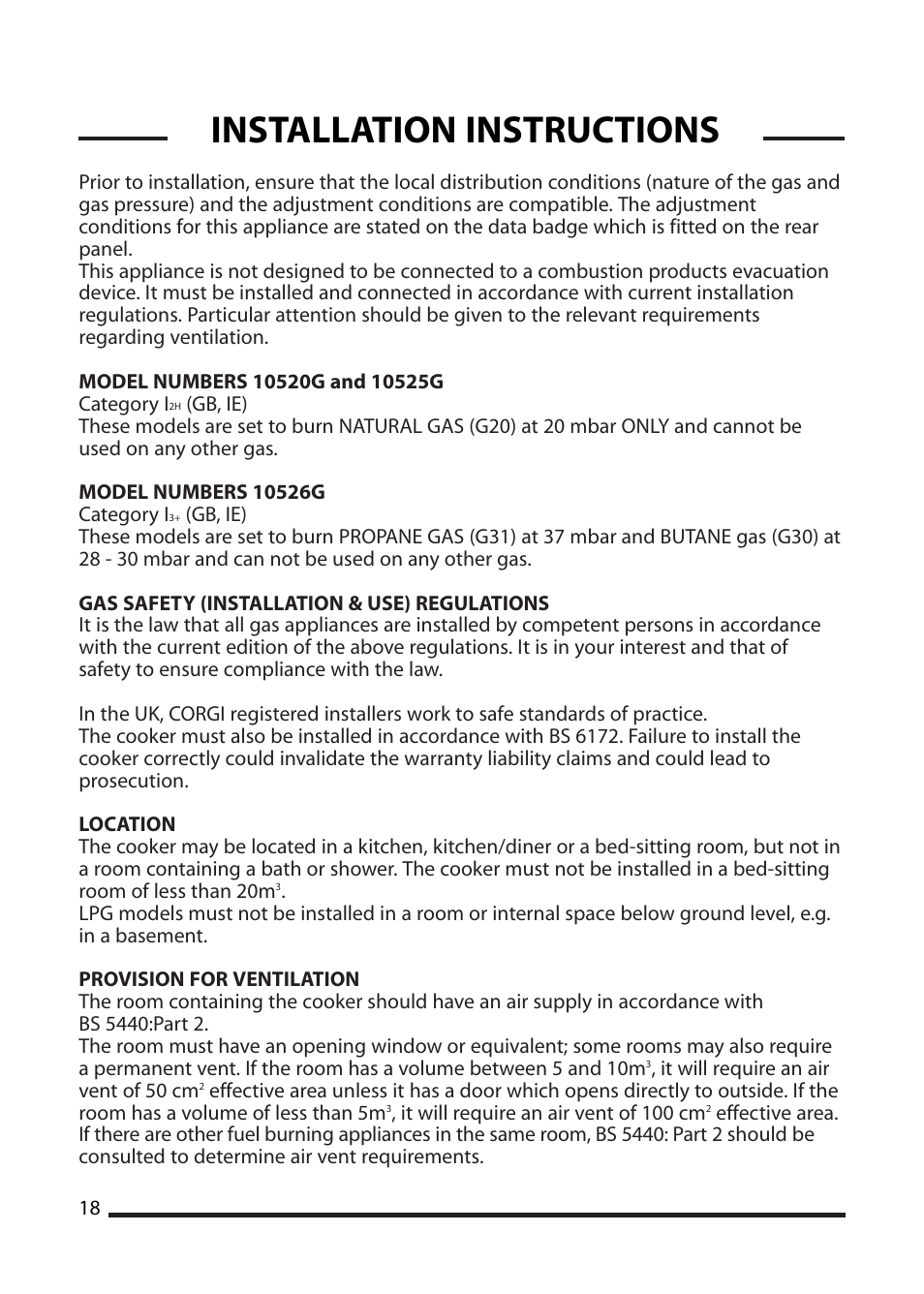 Installation instructions | Cannon WORCESTER 10525G User Manual | Page 18 / 24