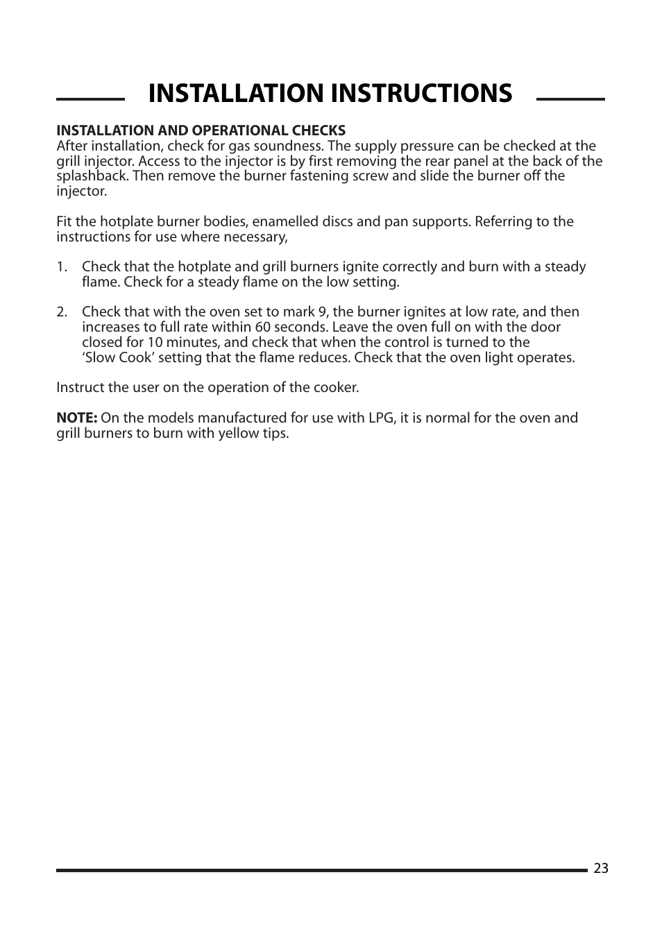 Installation instructions | Cannon WORCESTER 10525G User Manual | Page 23 / 24