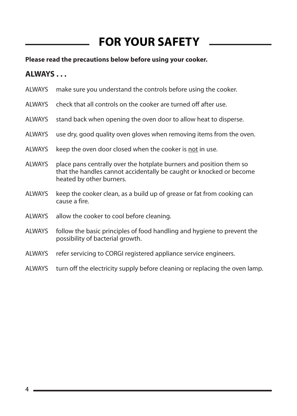 For your safety, Always | Cannon WORCESTER 10525G User Manual | Page 4 / 24