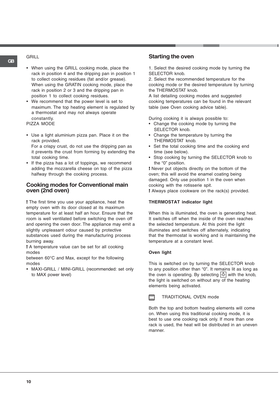 Starting the oven | Cannon 90cm Free Standing Gas Cooker C90DPX User Manual | Page 10 / 20