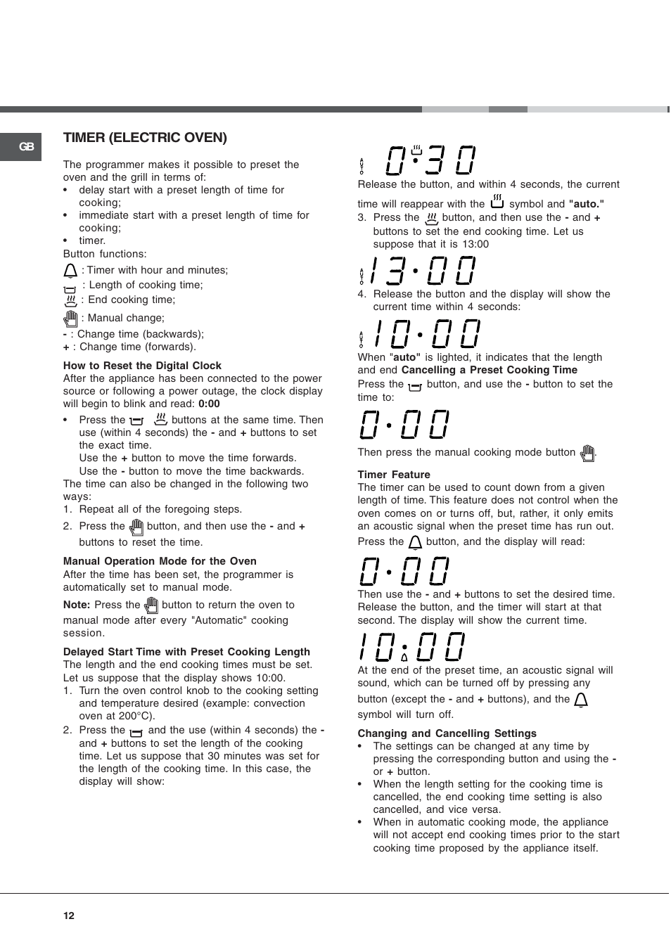 Timer (electric oven) | Cannon 90cm Free Standing Gas Cooker C90DPX User Manual | Page 12 / 20