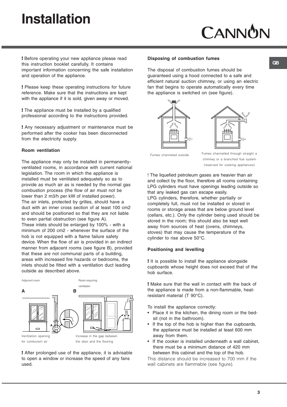 Installation | Cannon 90cm Free Standing Gas Cooker C90DPX User Manual | Page 3 / 20