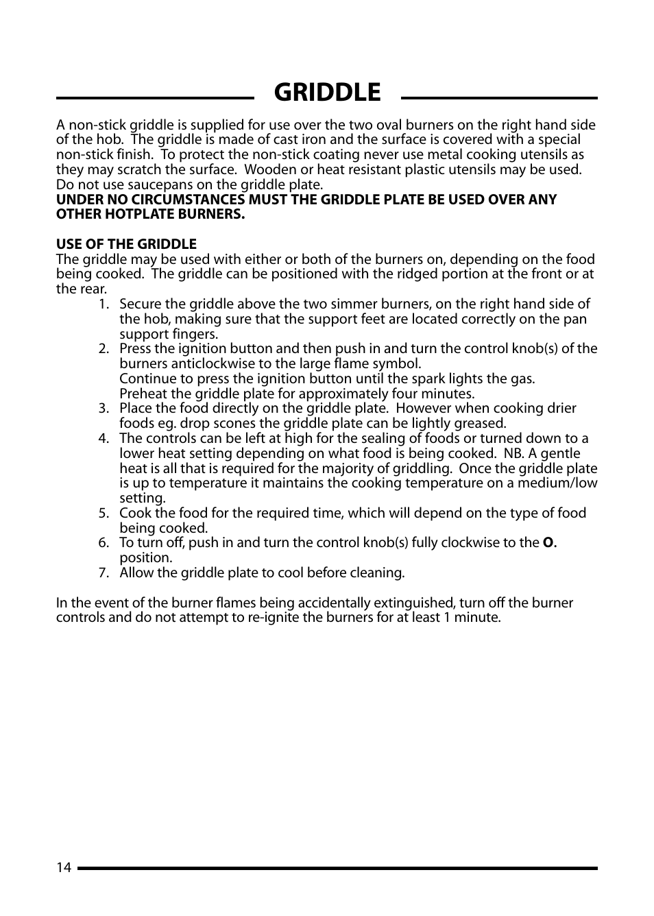 Griddle | Cannon Professional 1000 User Manual | Page 14 / 32