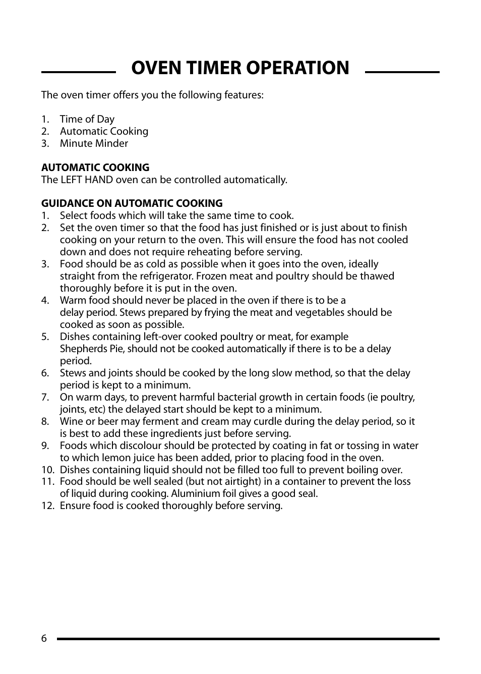 Oven timer operation | Cannon Professional 1000 User Manual | Page 6 / 32