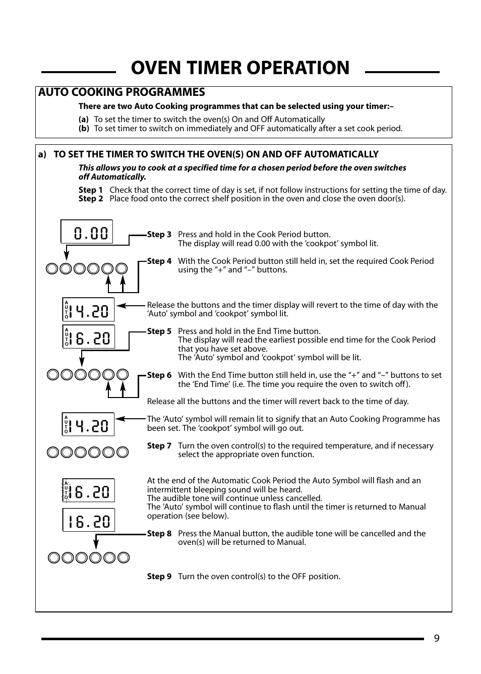 Oven timer operation, Auto cooking programmes | Cannon Professional 1000 User Manual | Page 9 / 32