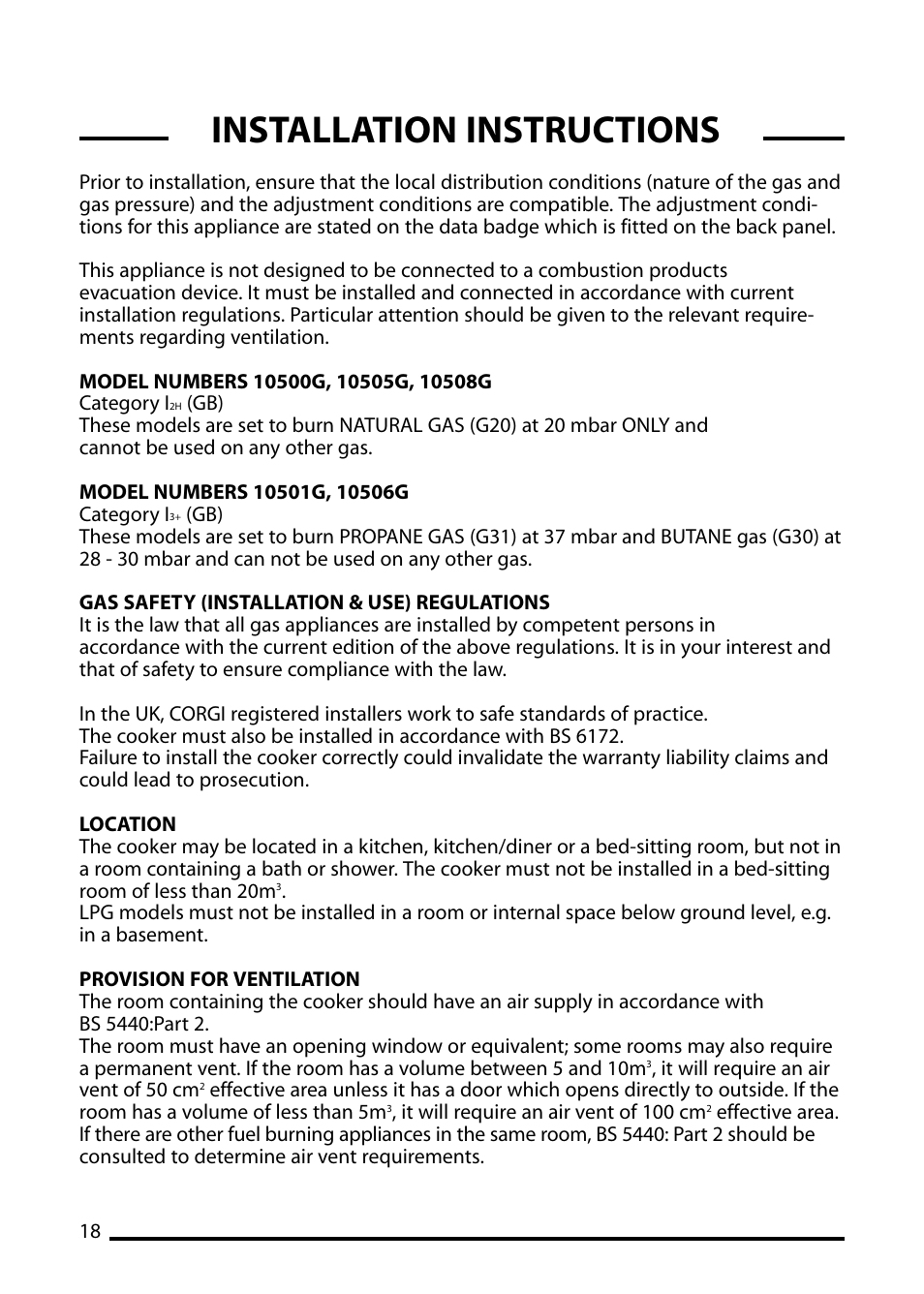 Installation instructions | Cannon LICHFIELD 10506G User Manual | Page 18 / 24