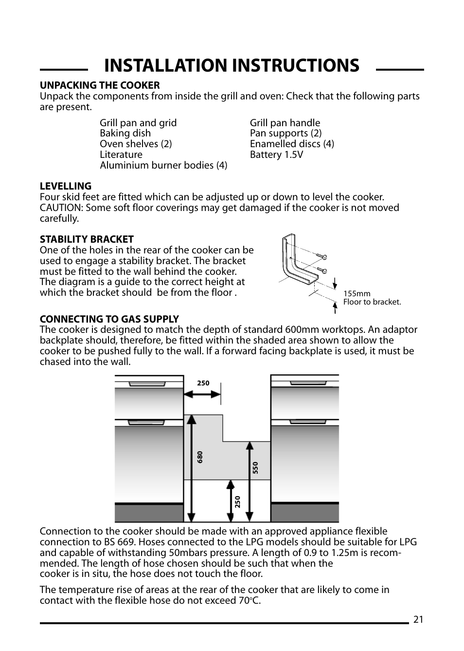 Installation instructions | Cannon LICHFIELD 10506G User Manual | Page 21 / 24