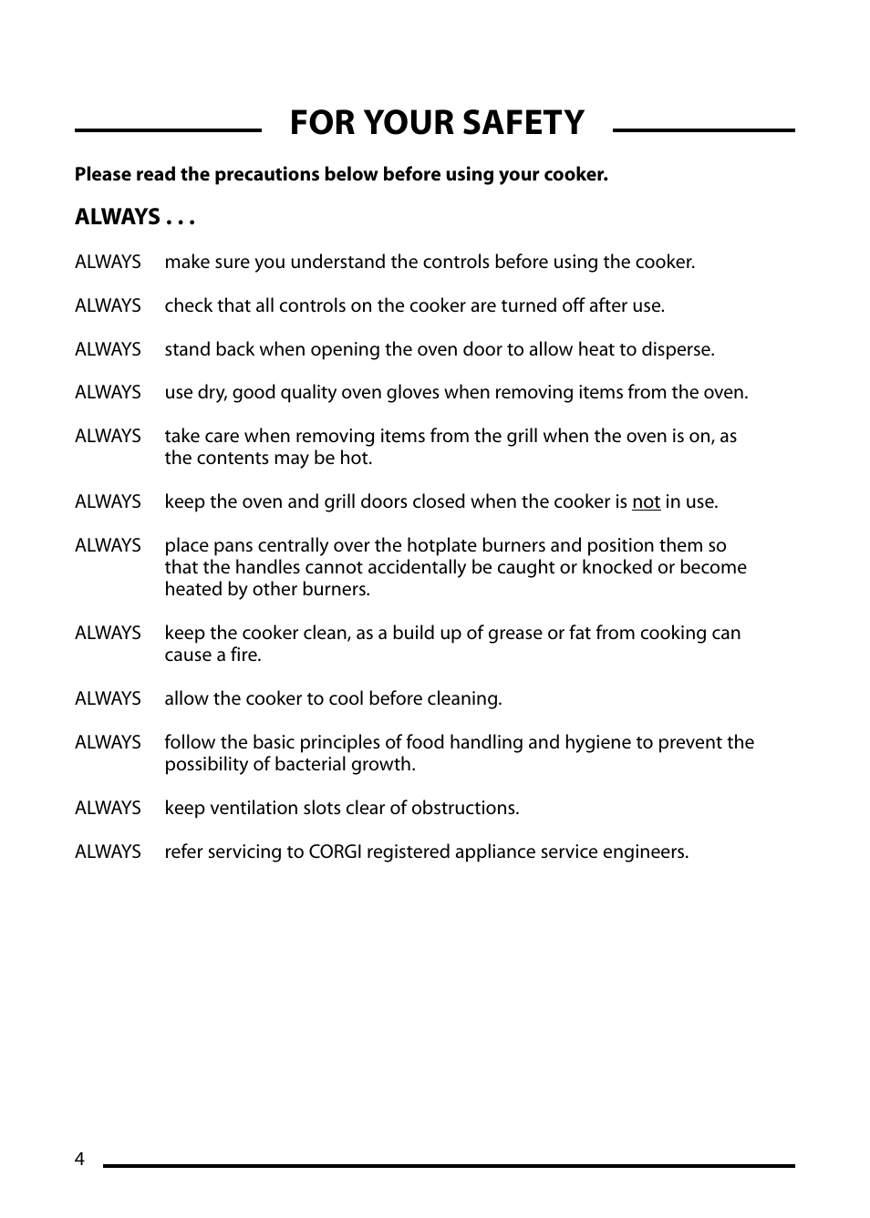 For your safety, Always | Cannon LICHFIELD 10506G User Manual | Page 4 / 24