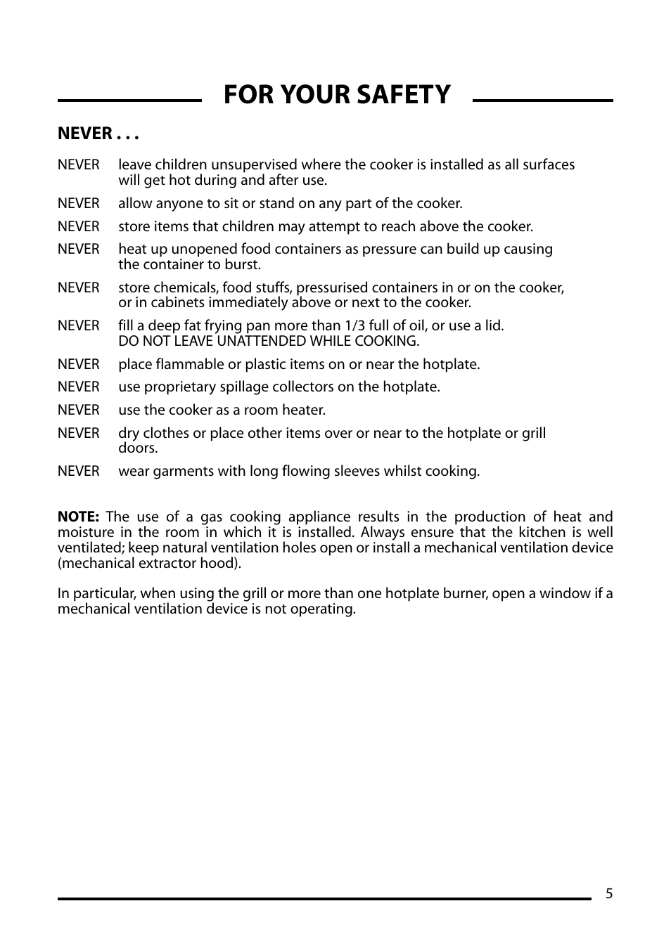 For your safety, Never | Cannon LICHFIELD 10506G User Manual | Page 5 / 24
