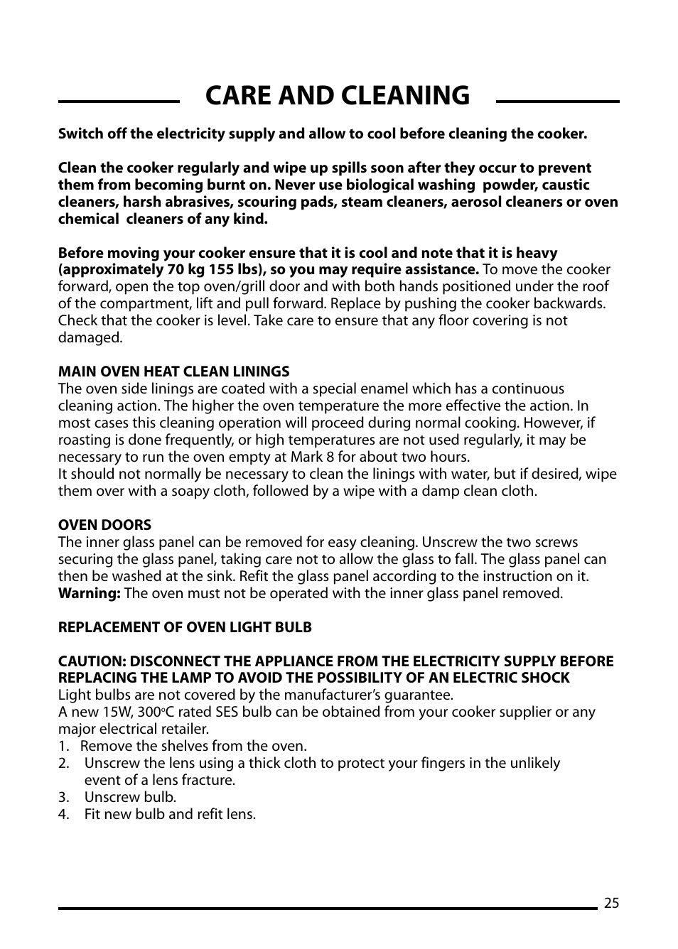 Care and cleaning | Cannon CHESTER 10540G User Manual | Page 25 / 36