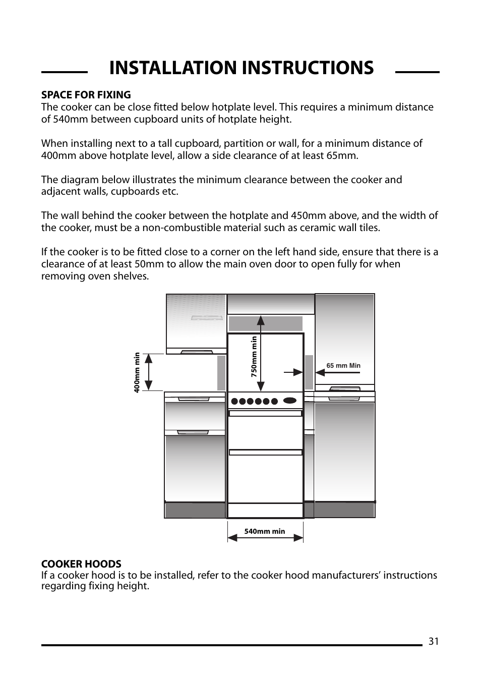 Installation instructions | Cannon CHESTER 10540G User Manual | Page 31 / 36