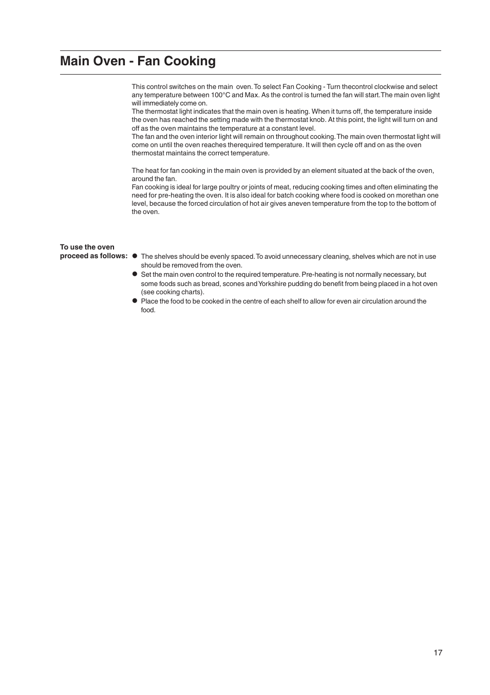 Main oven - fan cooking | Cannon 50cm Free Standing Electric Cooker C50ELK User Manual | Page 17 / 28