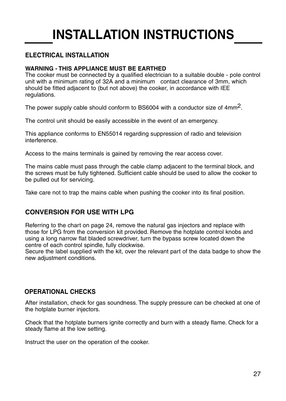 Installation instructions | Cannon HENLEY Professional 600 10685G User Manual | Page 27 / 28