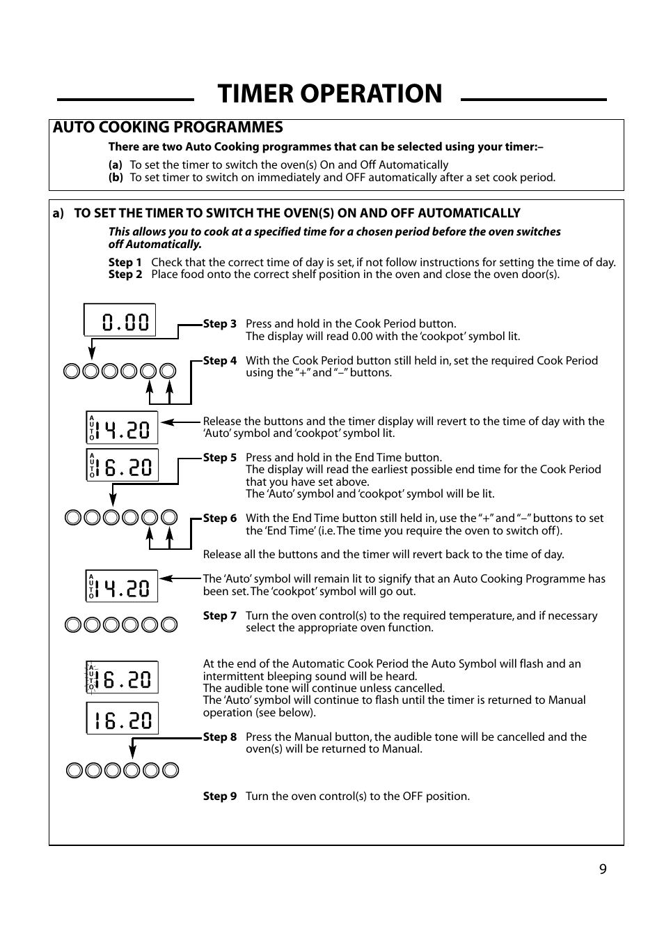 Timer operation, Auto cooking programmes | Cannon HENLEY Professional 600 10685G User Manual | Page 9 / 28