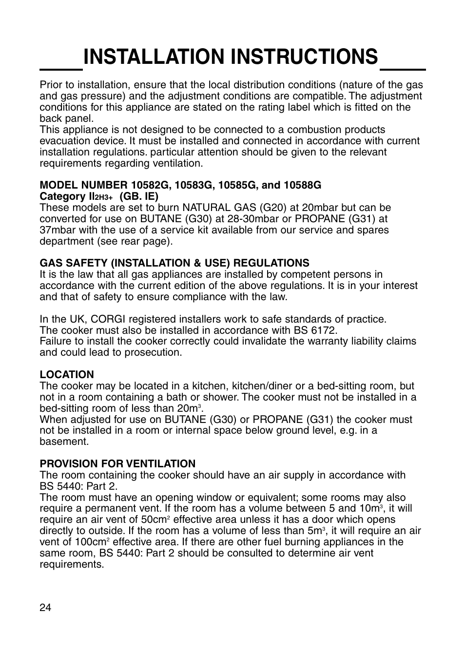 Installation instructions | Cannon HENLEY 10582G User Manual | Page 24 / 32