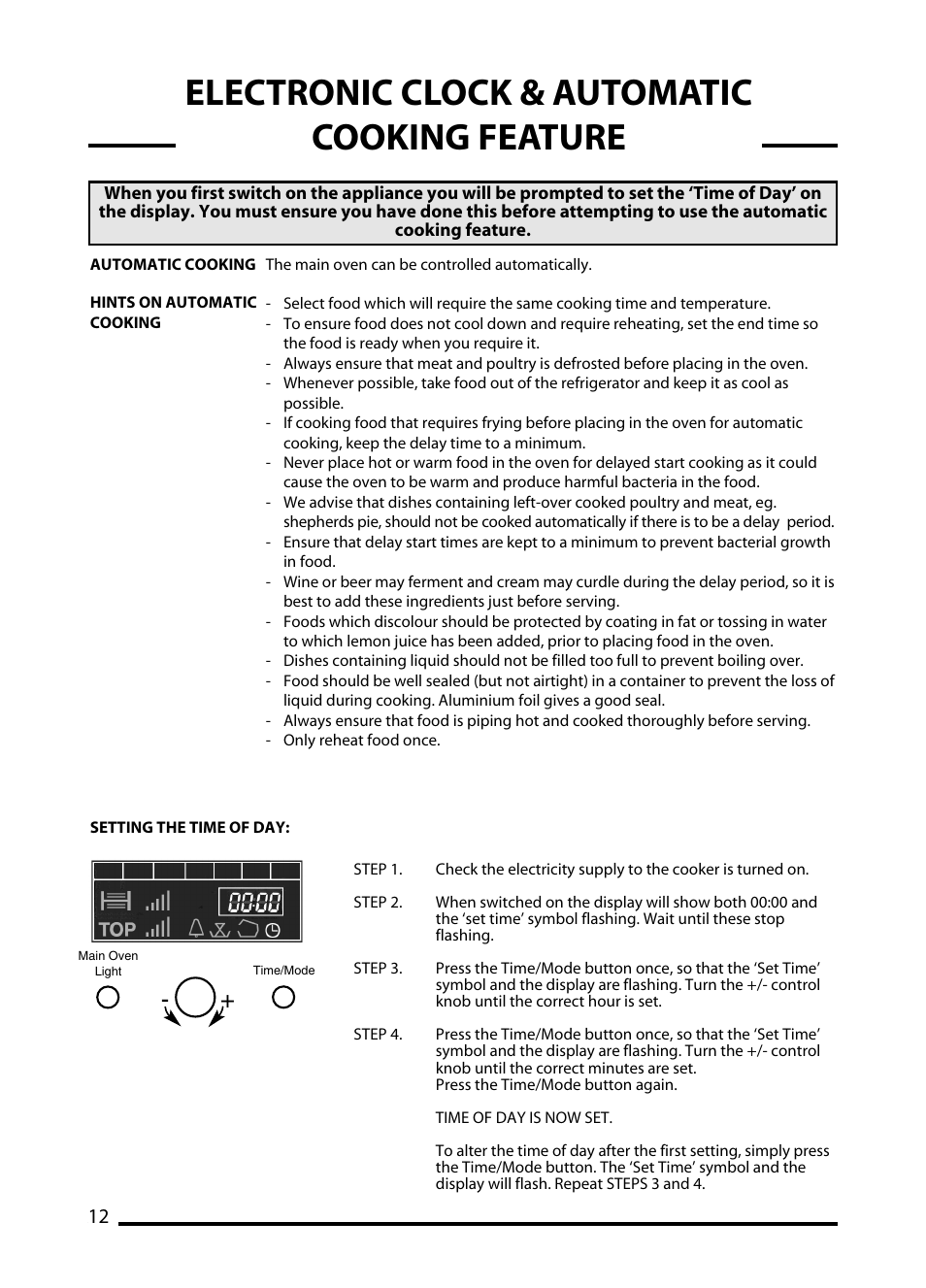 Electronic clock & automatic cooking feature | Cannon C60DT User Manual | Page 12 / 40