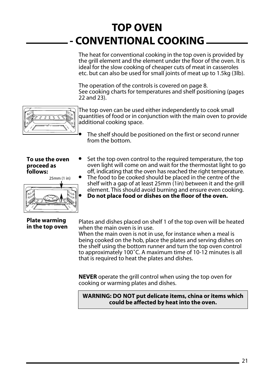 Top oven - conventional cooking | Cannon C60DT User Manual | Page 21 / 40