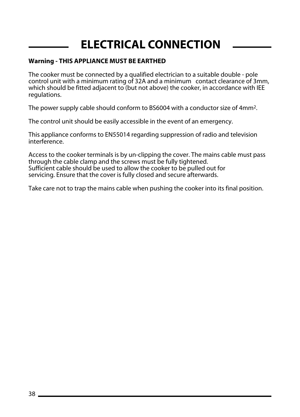 Electrical connection | Cannon C60DT User Manual | Page 38 / 40