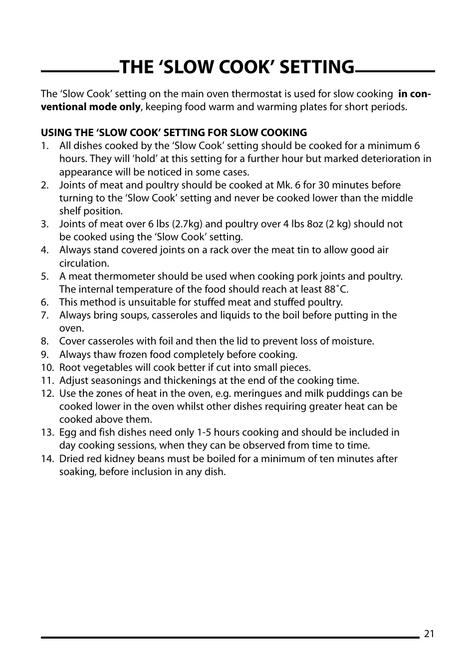 The ‘slow cook’ setting | Cannon PEMBROKE 10692G User Manual | Page 21 / 40