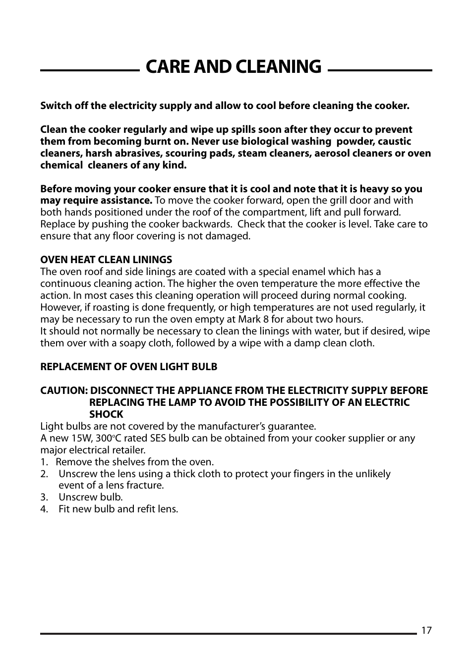 Care and cleaning | Cannon OAKLEY 10518G User Manual | Page 17 / 28