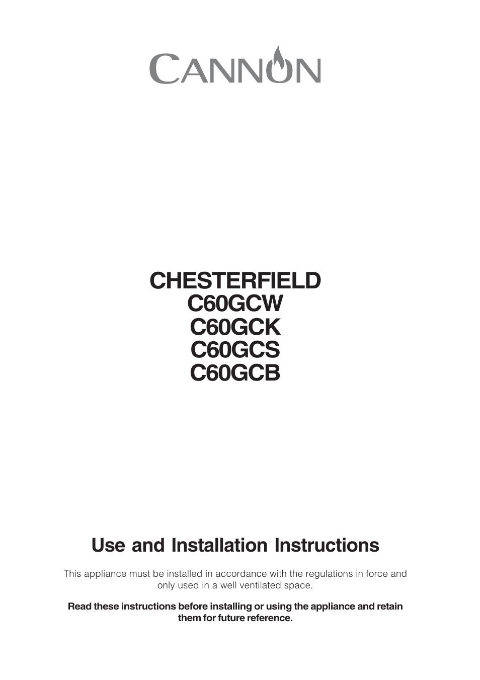 Cannon CHESTERIELD C60GCB User Manual | 36 pages