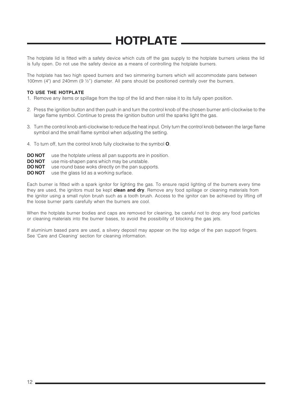 Hotplate | Cannon CHESTERIELD C60GCB User Manual | Page 12 / 36