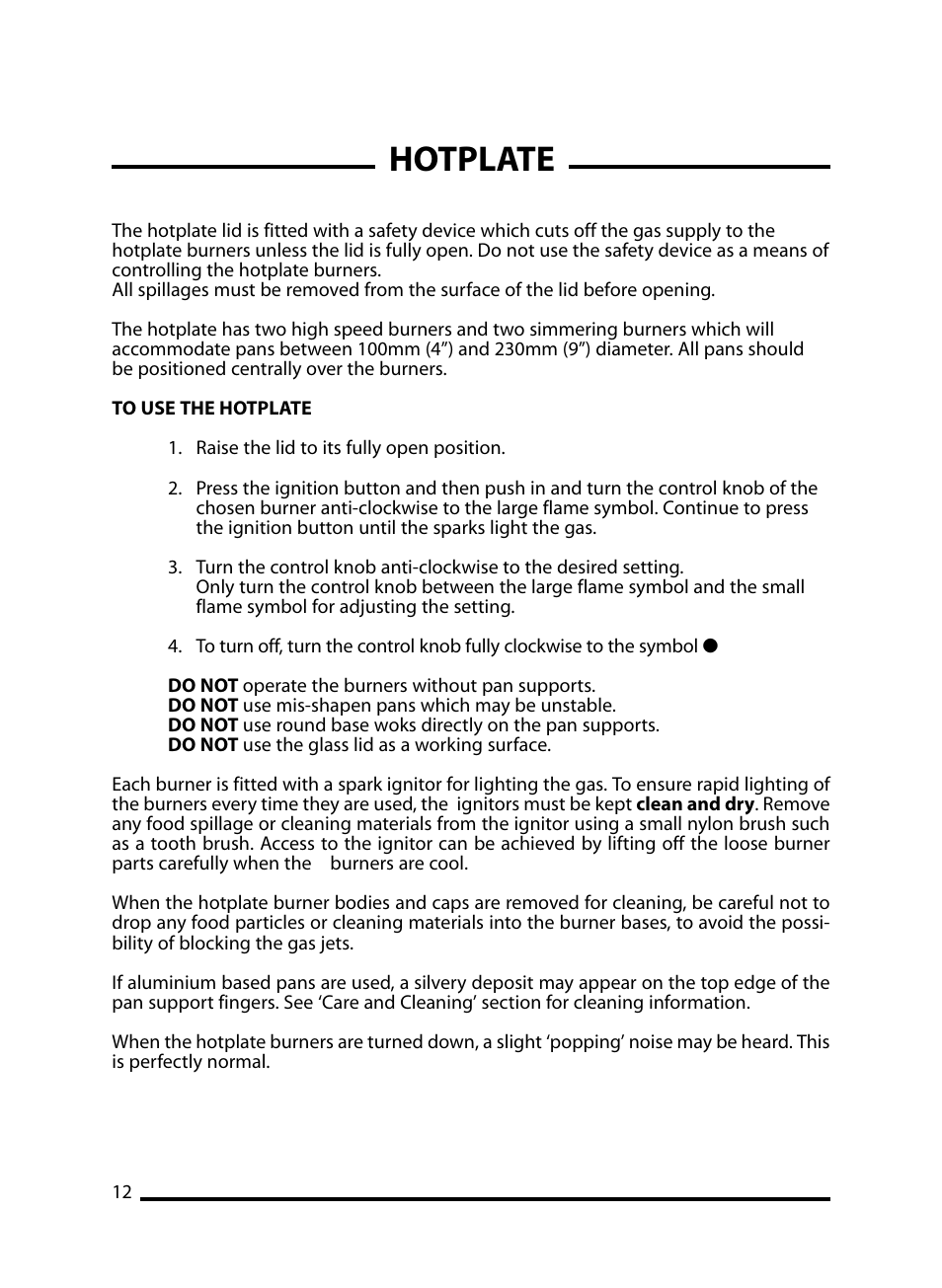 Hotplate | Cannon Windsor Mk2 10297G Mk2 User Manual | Page 12 / 36