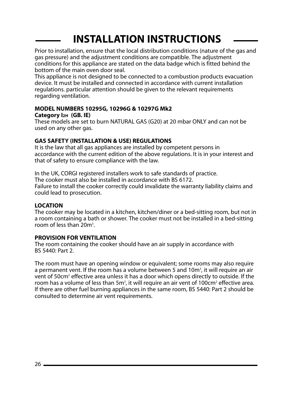 Installation instructions | Cannon Windsor Mk2 10297G Mk2 User Manual | Page 26 / 36