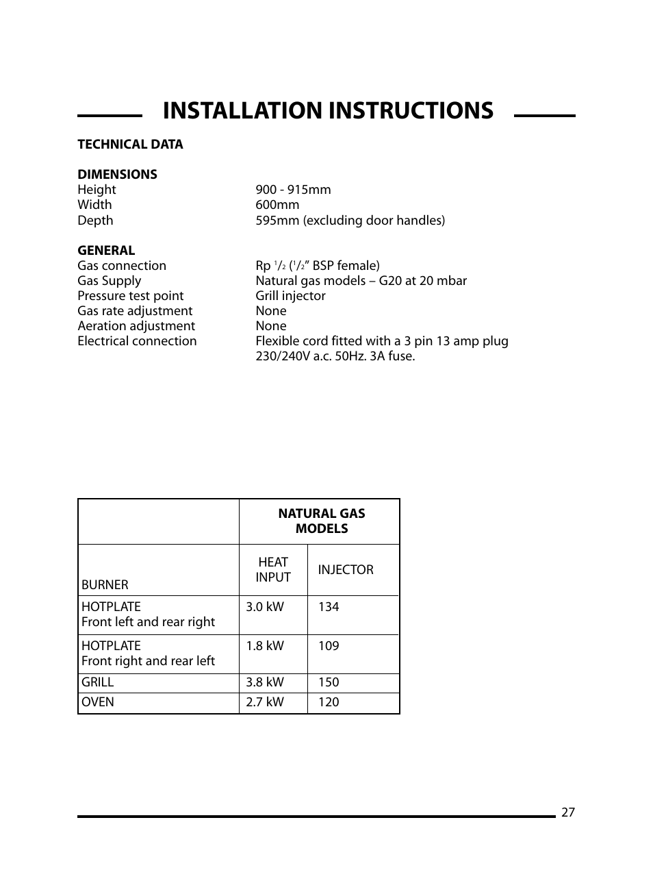 Installation instructions | Cannon Windsor Mk2 10297G Mk2 User Manual | Page 27 / 36