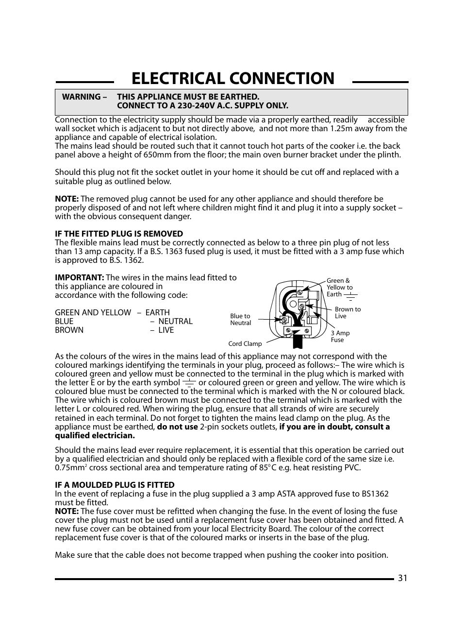 Electrical connection | Cannon Windsor Mk2 10297G Mk2 User Manual | Page 31 / 36