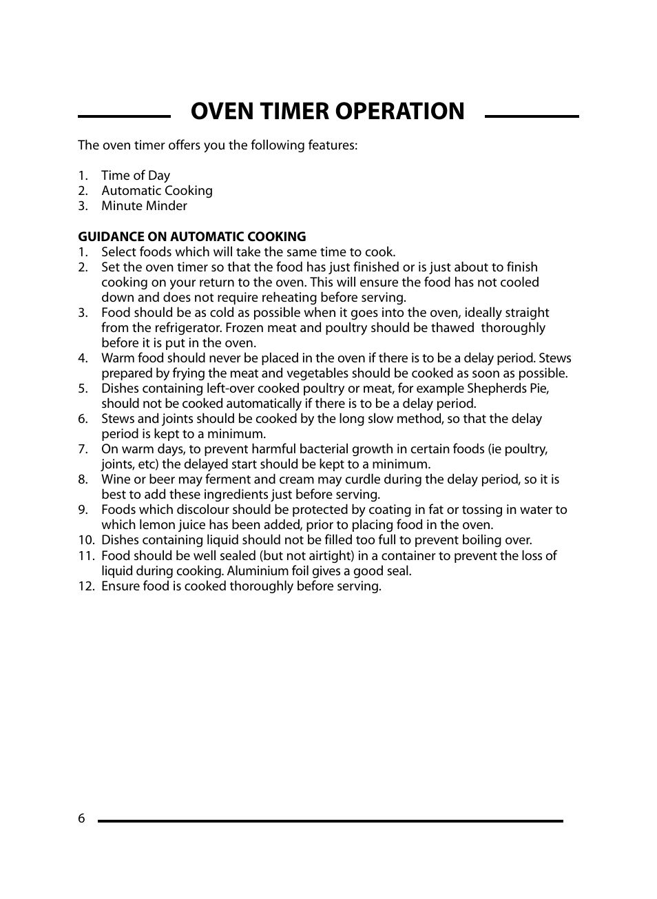 Oven timer operation | Cannon Windsor Mk2 10297G Mk2 User Manual | Page 6 / 36