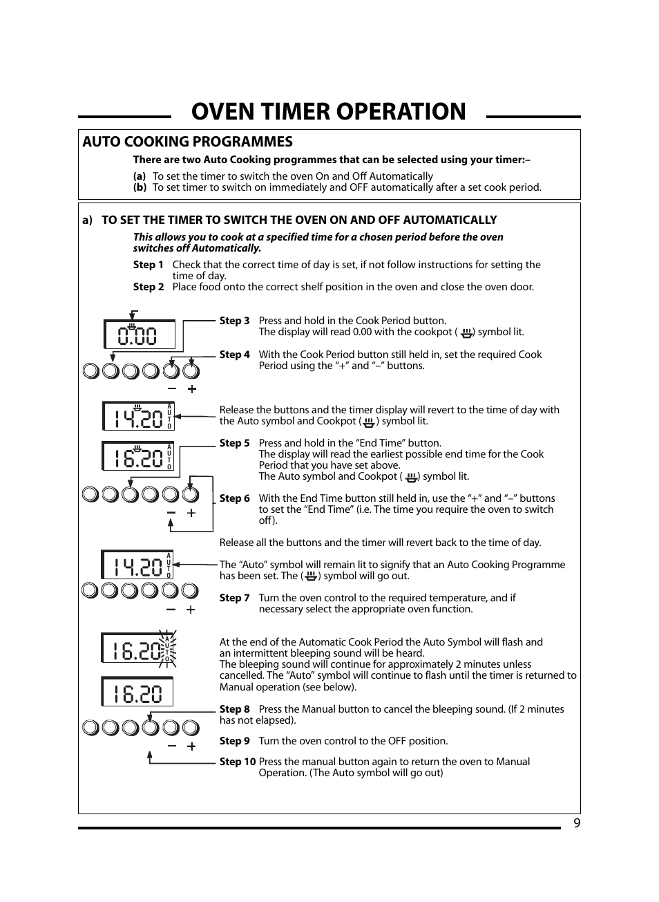 Oven timer operation, Auto cooking programmes | Cannon Windsor Mk2 10297G Mk2 User Manual | Page 9 / 36