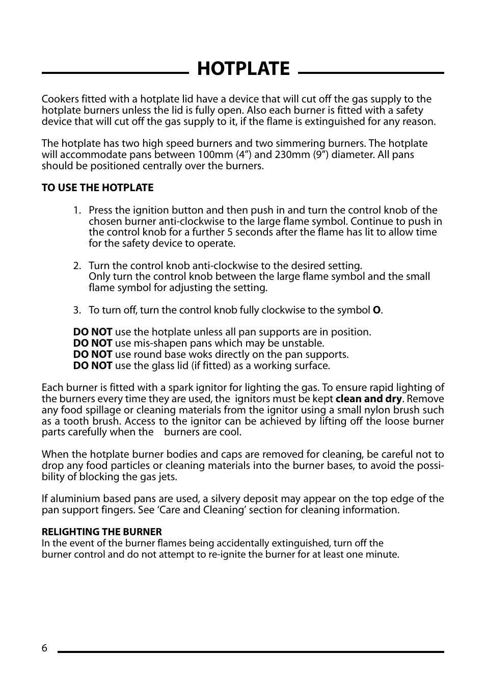 Hotplate | Cannon Stratford 10936G User Manual | Page 6 / 24