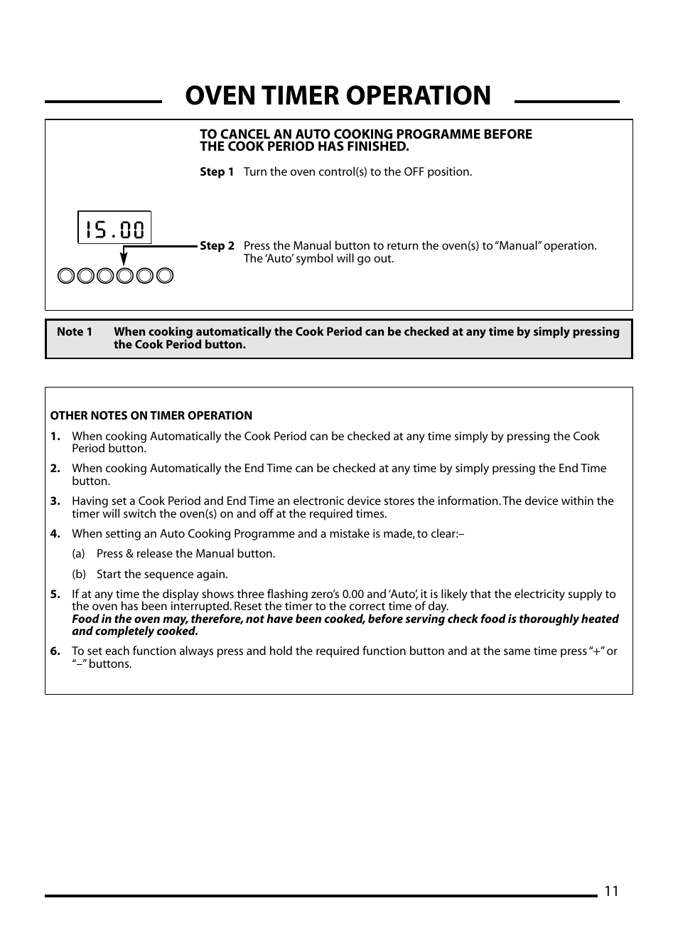 Oven timer operation | Cannon WESTMINSTER 10556G User Manual | Page 11 / 32