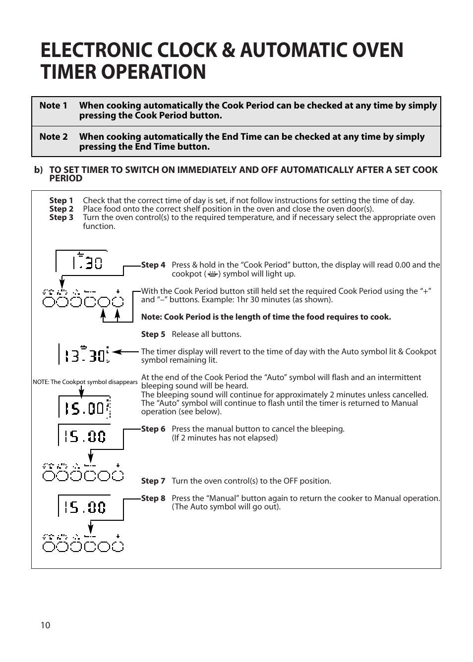 Electronic clock & automatic oven timer operation | Cannon CHICHESTER 10575G User Manual | Page 10 / 36