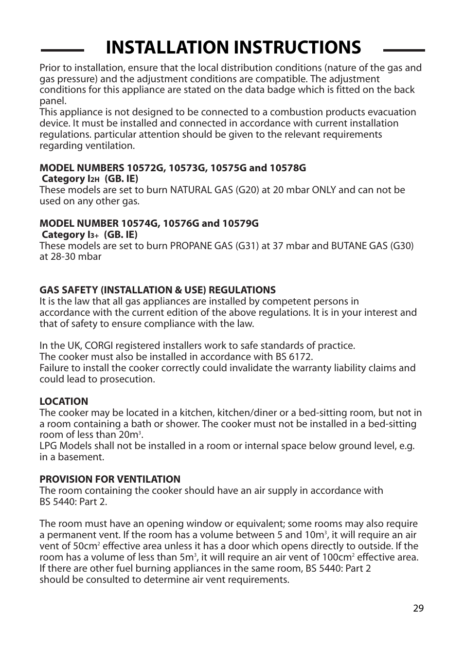 Installation instructions | Cannon CHICHESTER 10575G User Manual | Page 29 / 36