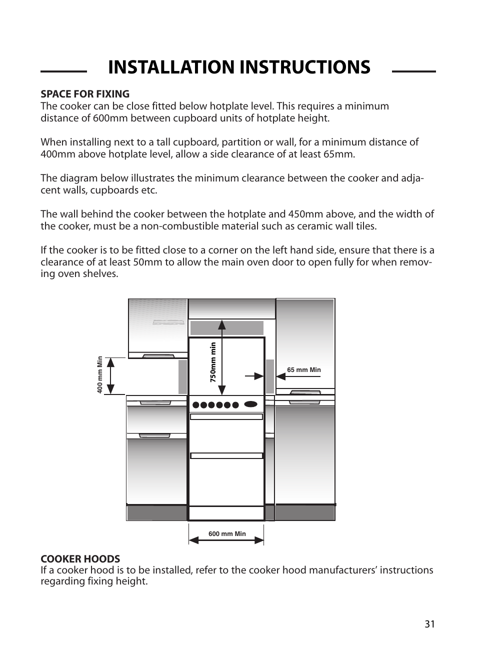 Installation instructions | Cannon CHICHESTER 10575G User Manual | Page 31 / 36