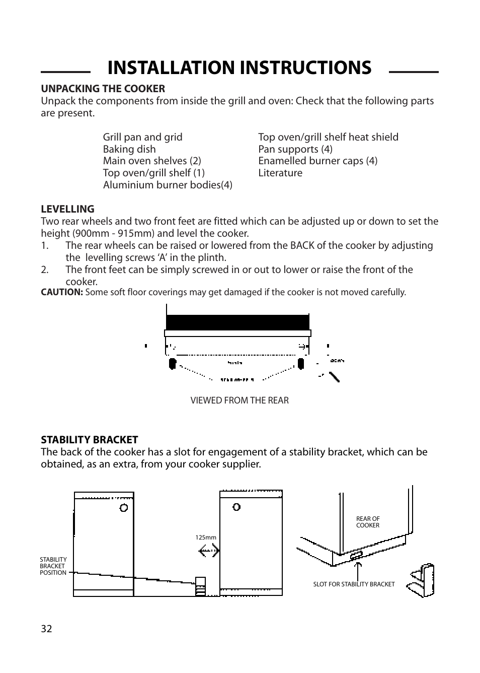 Installation instructions | Cannon CHICHESTER 10575G User Manual | Page 32 / 36