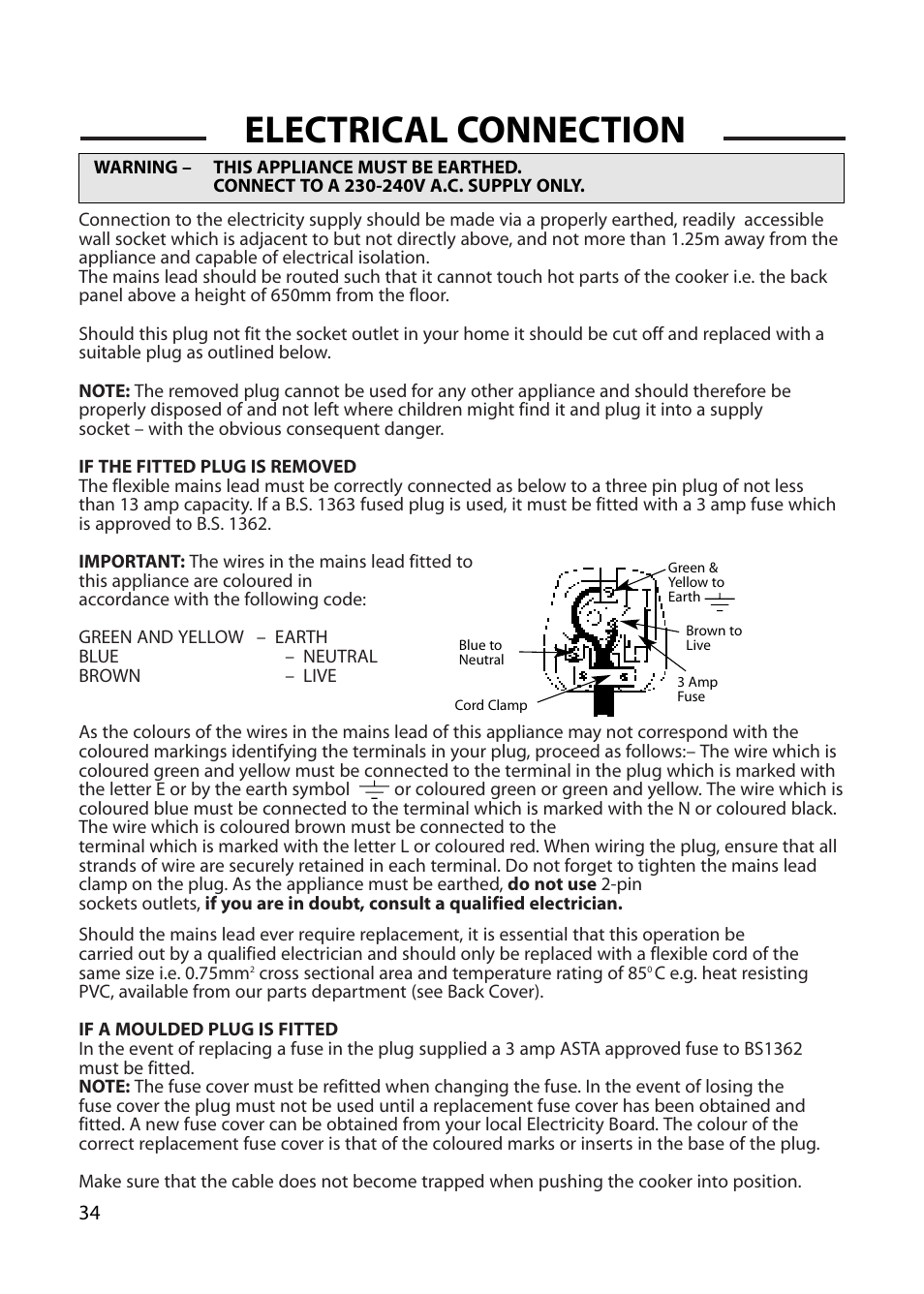 Electrical connection | Cannon CHICHESTER 10575G User Manual | Page 34 / 36