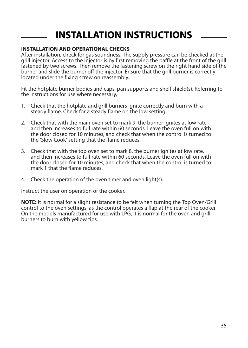 Installation instructions | Cannon CHICHESTER 10575G User Manual | Page 35 / 36