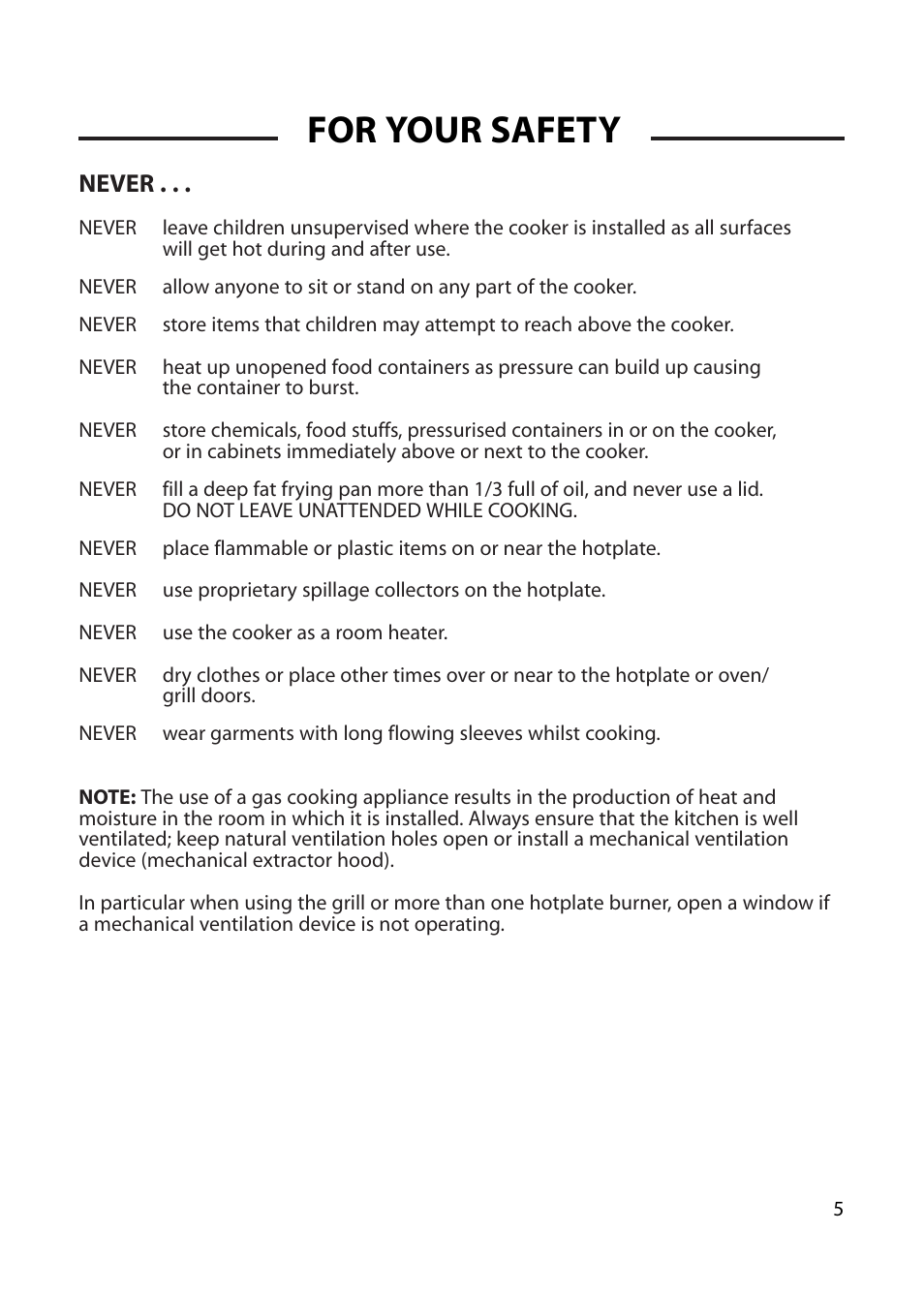 For your safety, Never | Cannon CHICHESTER 10575G User Manual | Page 5 / 36