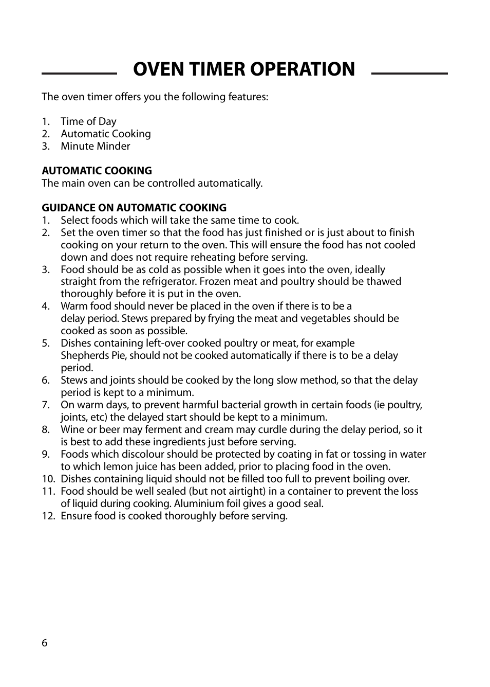 Oven timer operation | Cannon CHICHESTER 10575G User Manual | Page 6 / 36