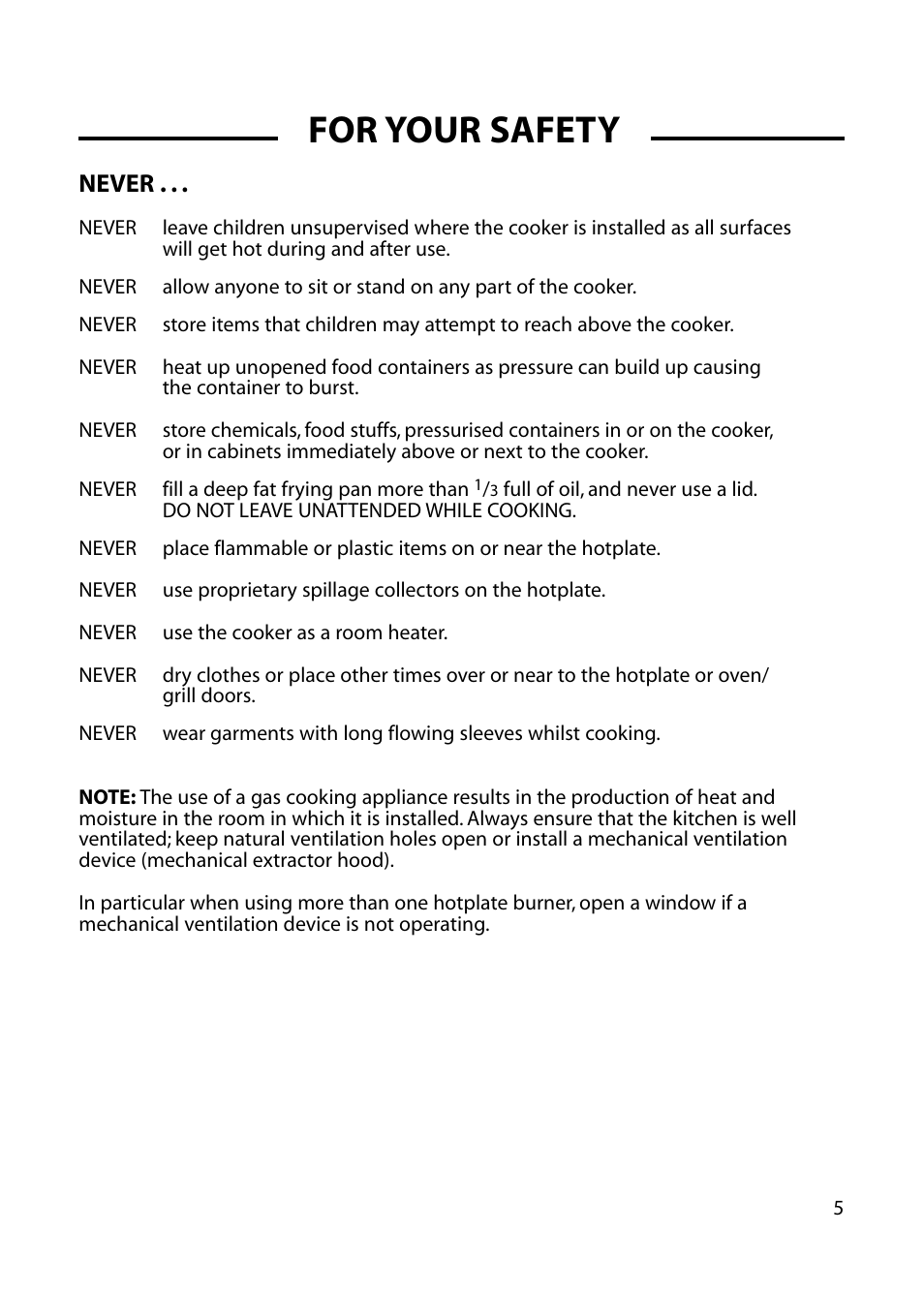 For your safety, Never | Cannon HENLEY 10588G User Manual | Page 5 / 32