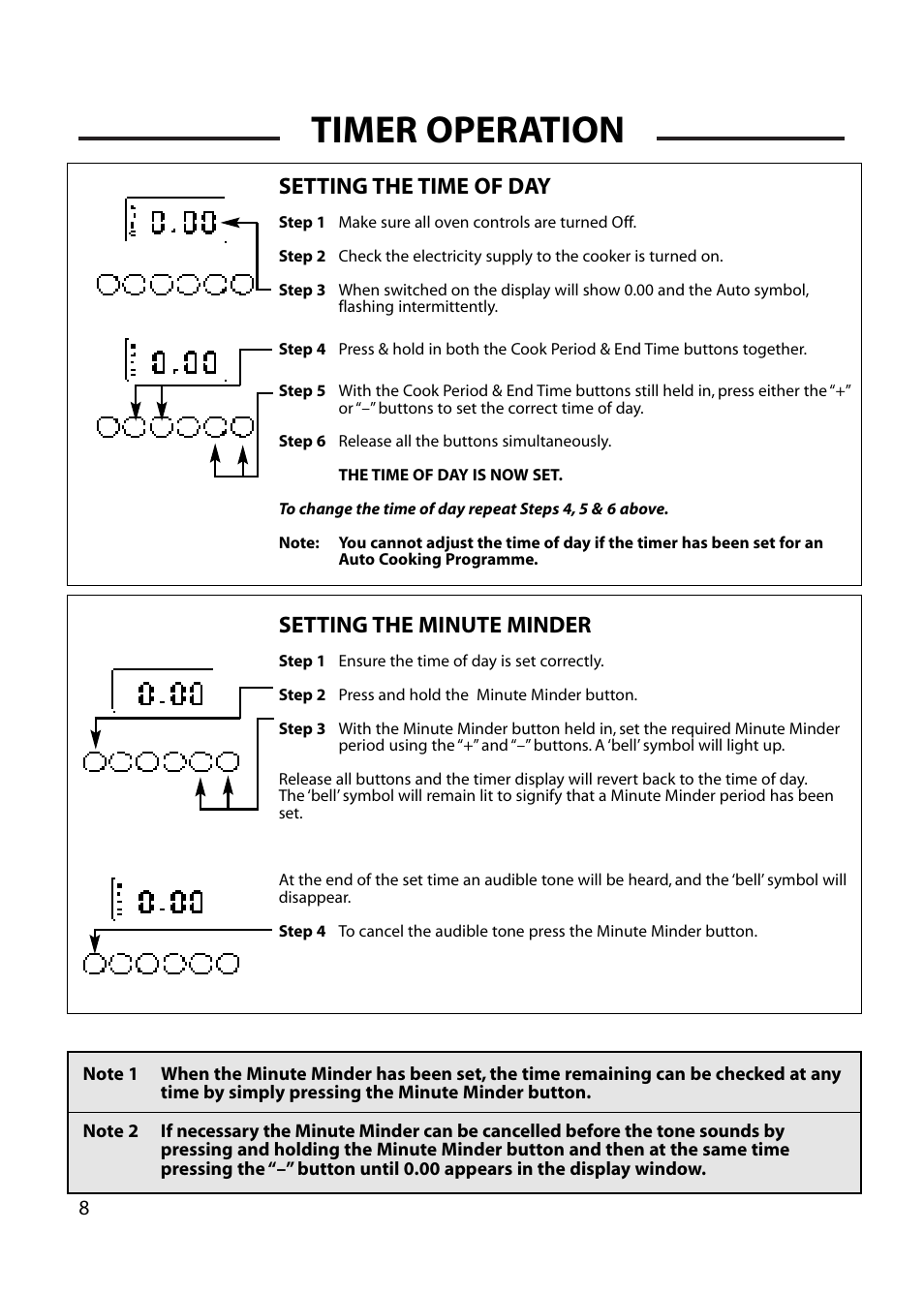 Timer operation, Setting the time of day, Setting the minute minder | Cannon HENLEY 10588G User Manual | Page 8 / 32